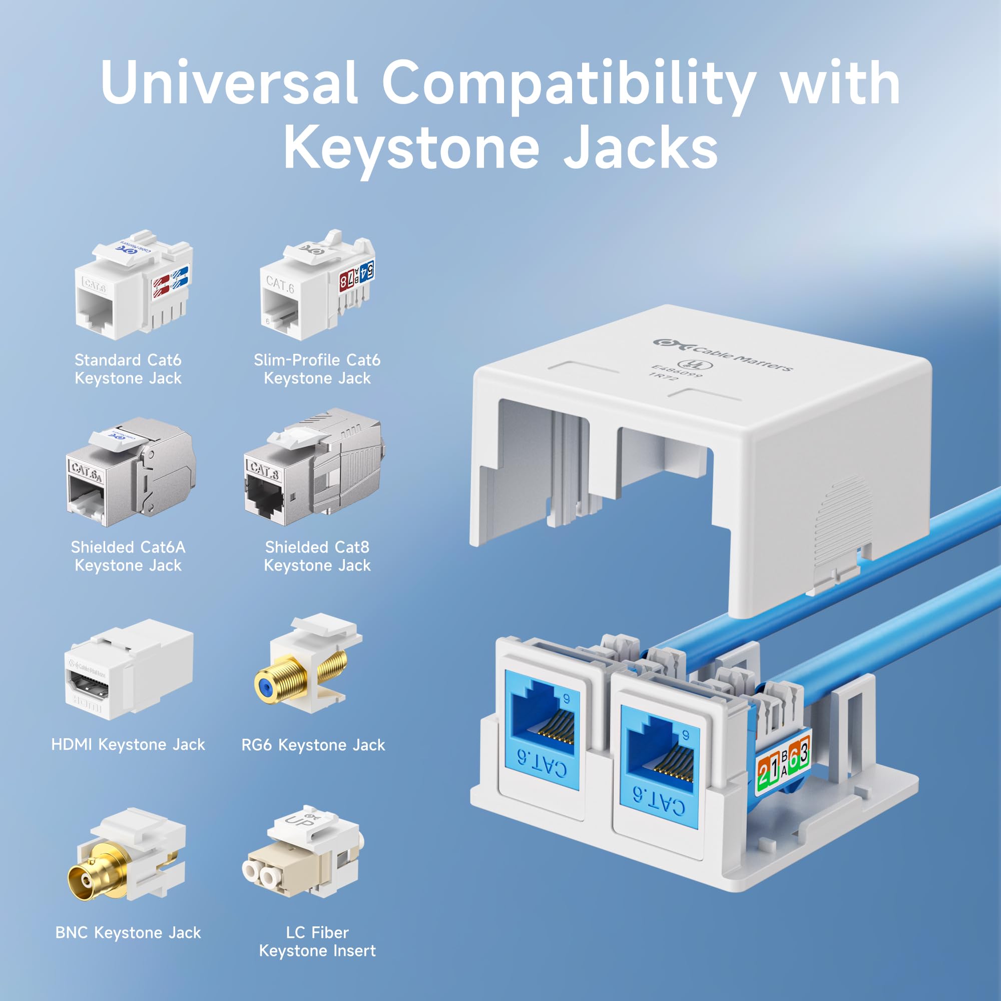 Amazon.com: Cable Matters UL Listed 5-Pack 2-Port Keystone Jack